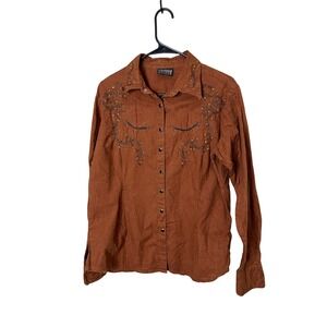Cattlelac Ranch Womens Long Sleeve‎ Western Button Down Shirt Embellished Large